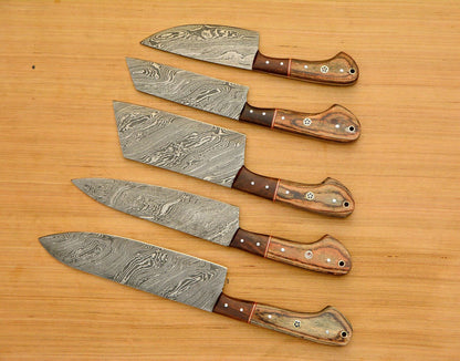 Handmade Forged Damascus Chef Knife Set 5 Pcs  Rosewood Handle 2