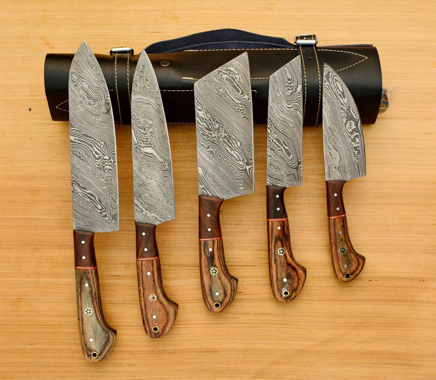 Handmade Forged Damascus Chef Knife Set 5 Pcs | Rosewood Handle