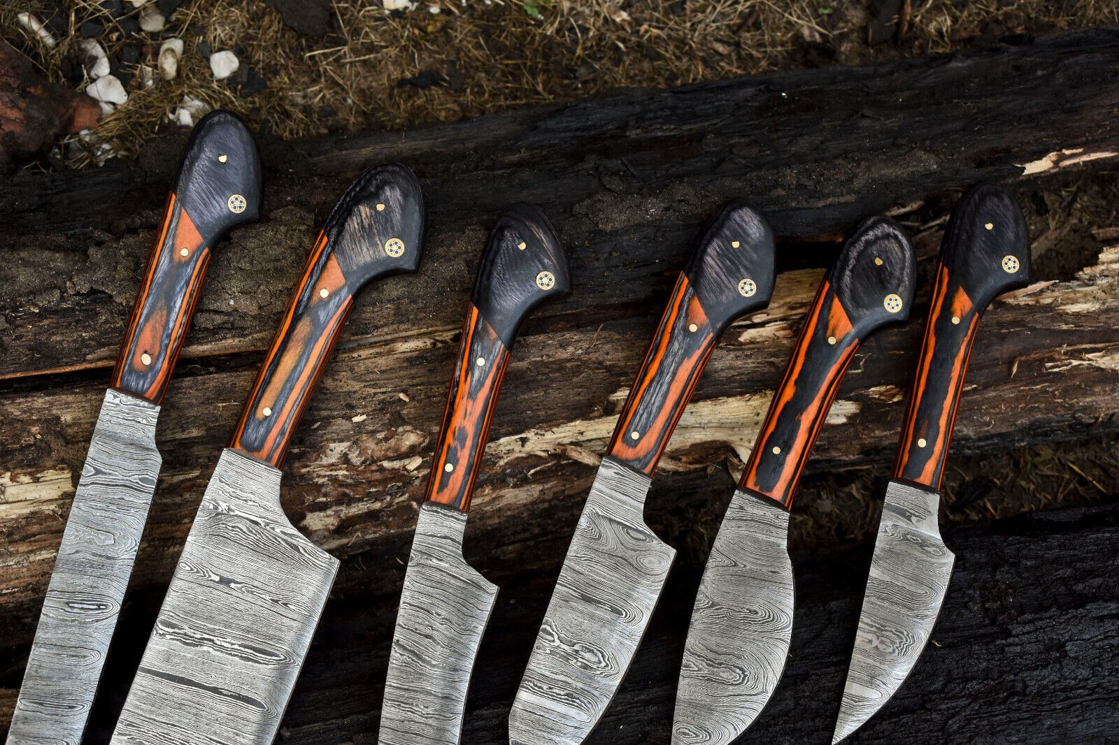 Lot Of 6 Custom Handmade Damascus Steel Full Tang Chef Knife Set 1