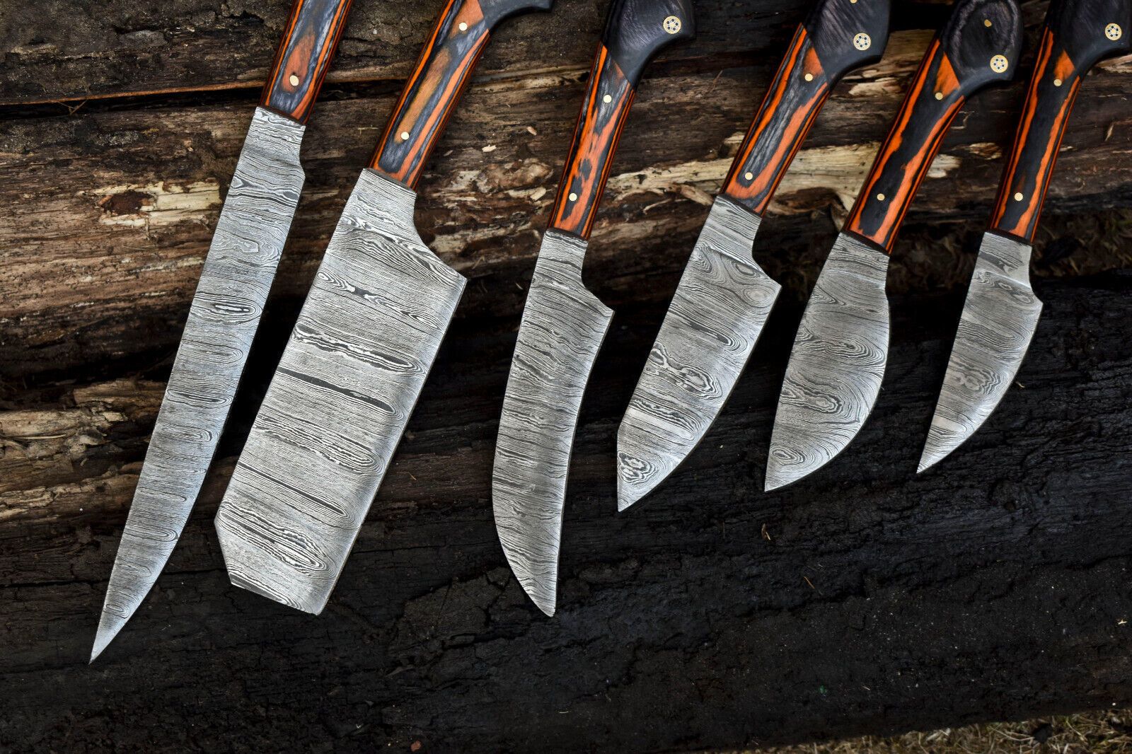 Lot Of 6 Custom Handmade Damascus Steel Full Tang Chef Knife Set 2