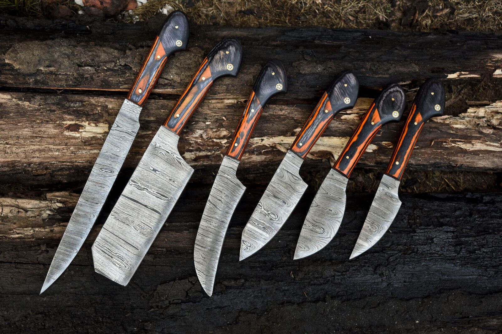 Lot of 6 Custom Handmade Damascus Steel Full Tang Chef Knife Set