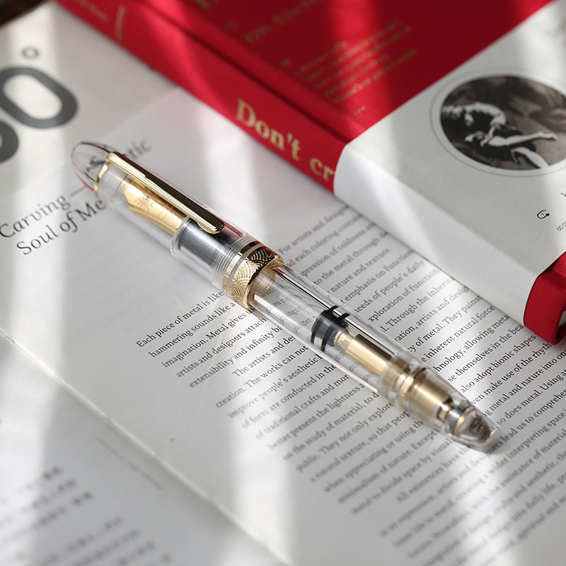 MAJOHN P140 Transparent Demonstration Pen, No. 8 Piston Ink Absorption, 40 Pen Tip, Hard Rubber Tongue