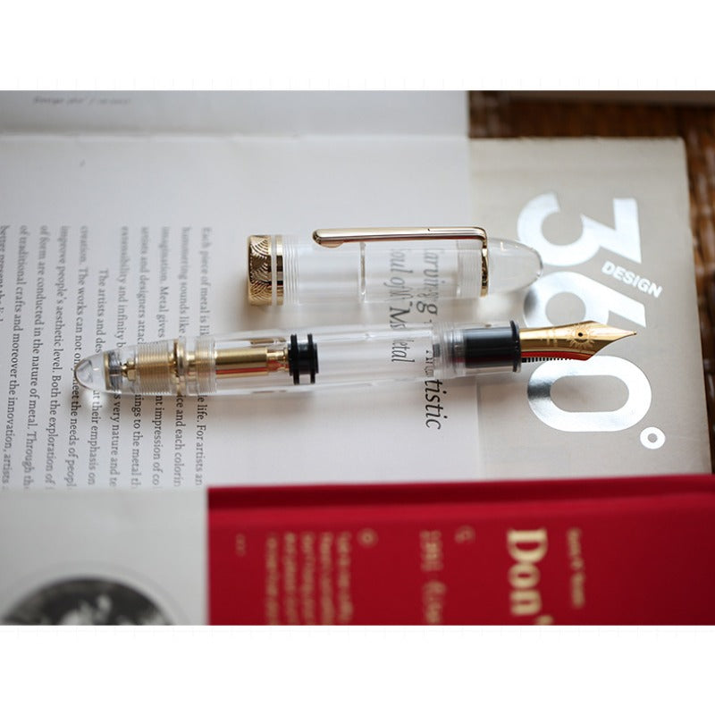 MAJOHN P140 Transparent Demonstration Pen, No. 8 Piston Ink Absorption, 40 Pen Tip, Hard Rubber Tongue