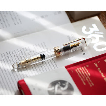 MAJOHN P140 Transparent Demonstration Pen, No. 8 Piston Ink Absorption, 40 Pen Tip, Hard Rubber Tongue