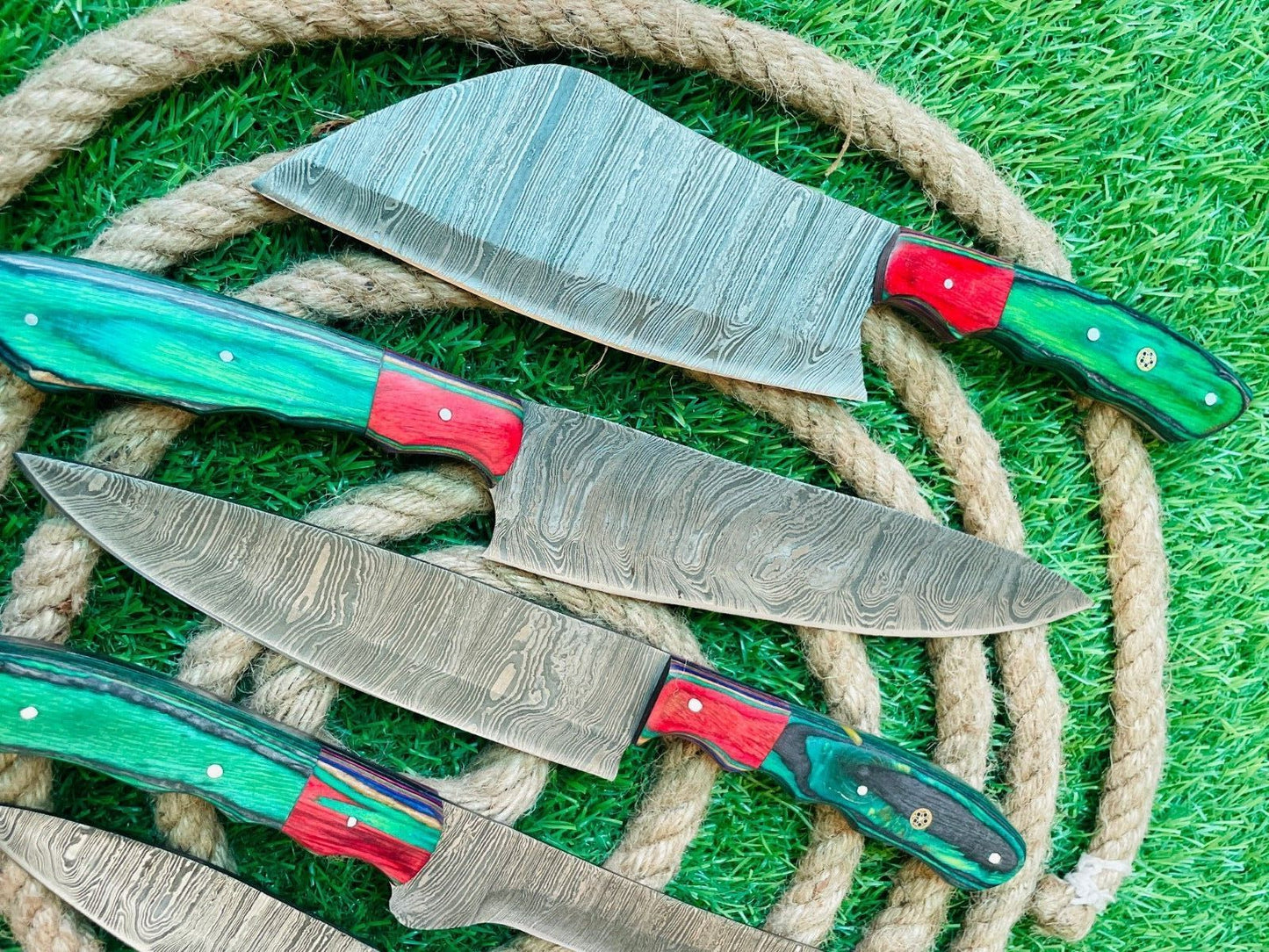 5Piece Handmade Damascus Steel Chef Knife Set  Wooden Handles 1
