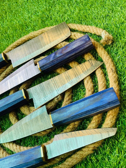 5Piece Handmade Damascus Steel Chef Knife Set  Wooden Handles With Leather Sheath  Premium 1