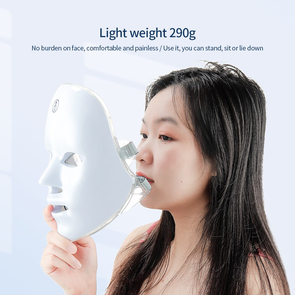 Photon Facial Neck Skin Tighten Device, Wireless 7 Colors LED Face Beauty Machine, Rejuvenation Neck Mask