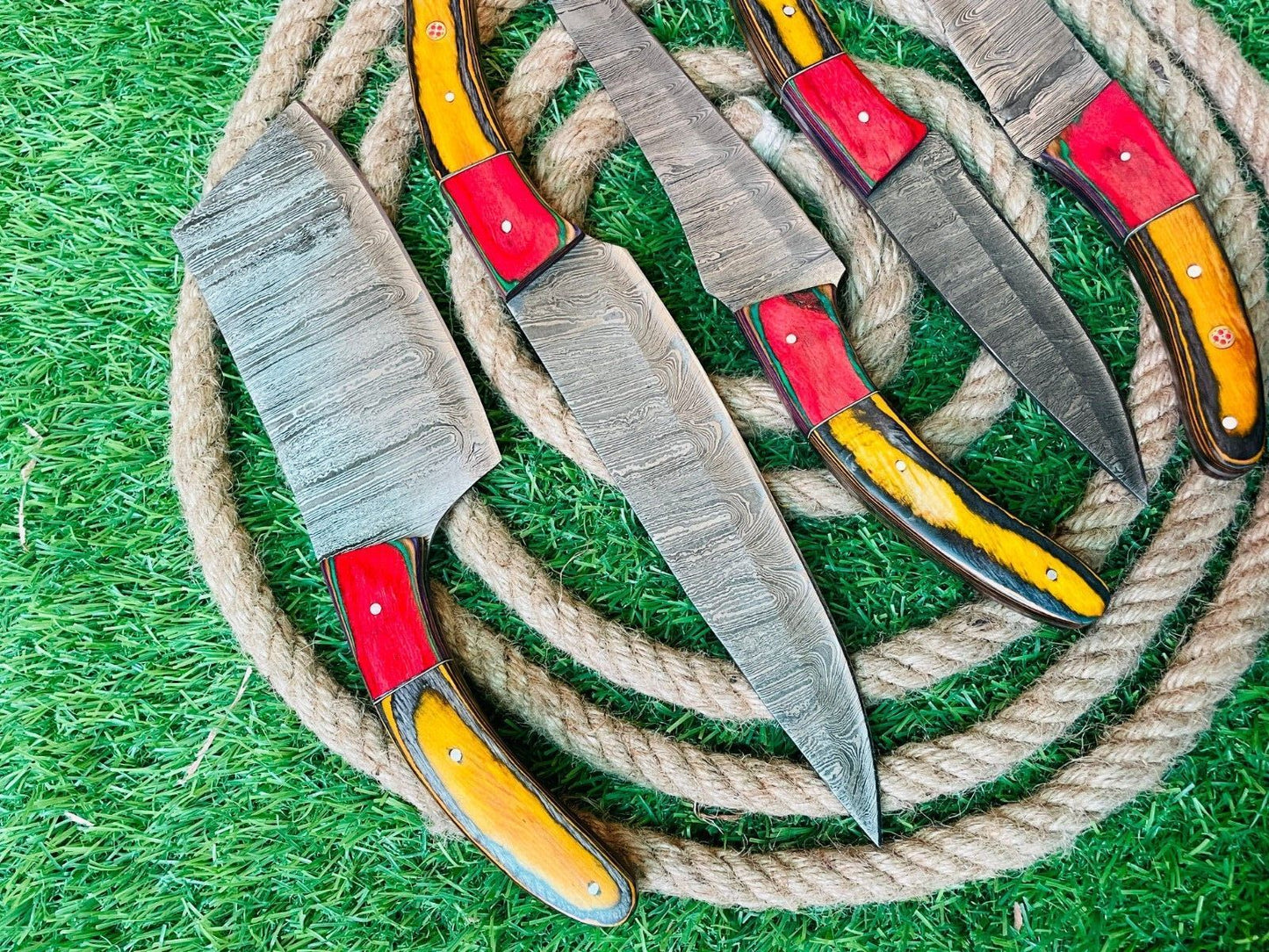 5Piece Handmade Damascus Steel Chef Knife Set  Wooden 1