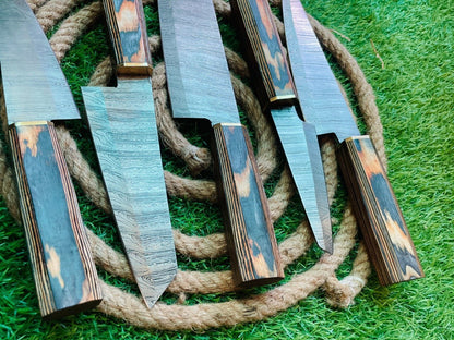 Elite 5Piece Handmade Damascus Steel Chef Knife Set  Ergonomic Wooden Handles  Leather Sheath  Prof 2