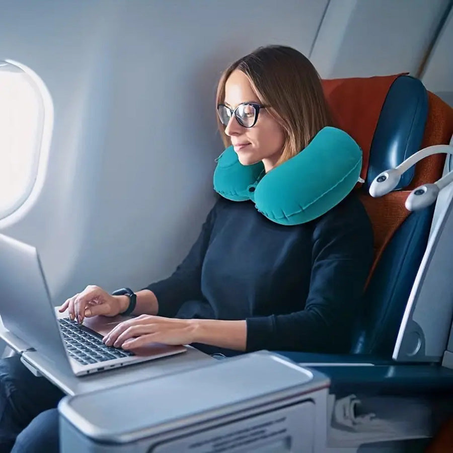 Portable Inflatable Flocking Neck Pillow, Self-Fill & Foldable, Ideal For Outdoor Travel Business Trips Camping