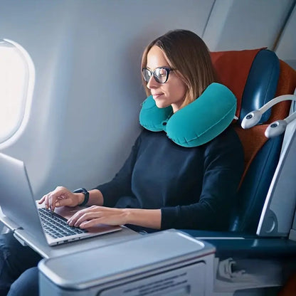 Portable Inflatable Flocking Neck Pillow, Self-Fill & Foldable, Ideal For Outdoor Travel Business Trips Camping