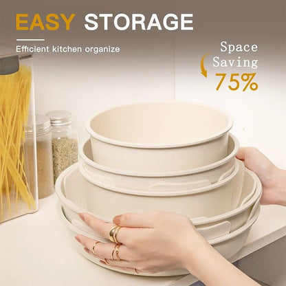 21 Piece Ceramic Pots And Pans Cookware Set With Removable Handles White 1