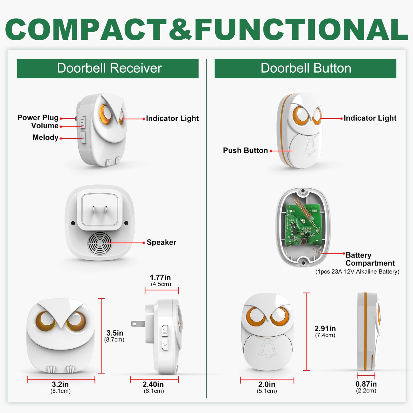 Wireless Doorbell Chime, 1000ft Long Range Waterproof Doorbell with 35 Melodies, IP65 Outdoor Home Intelligent Bell