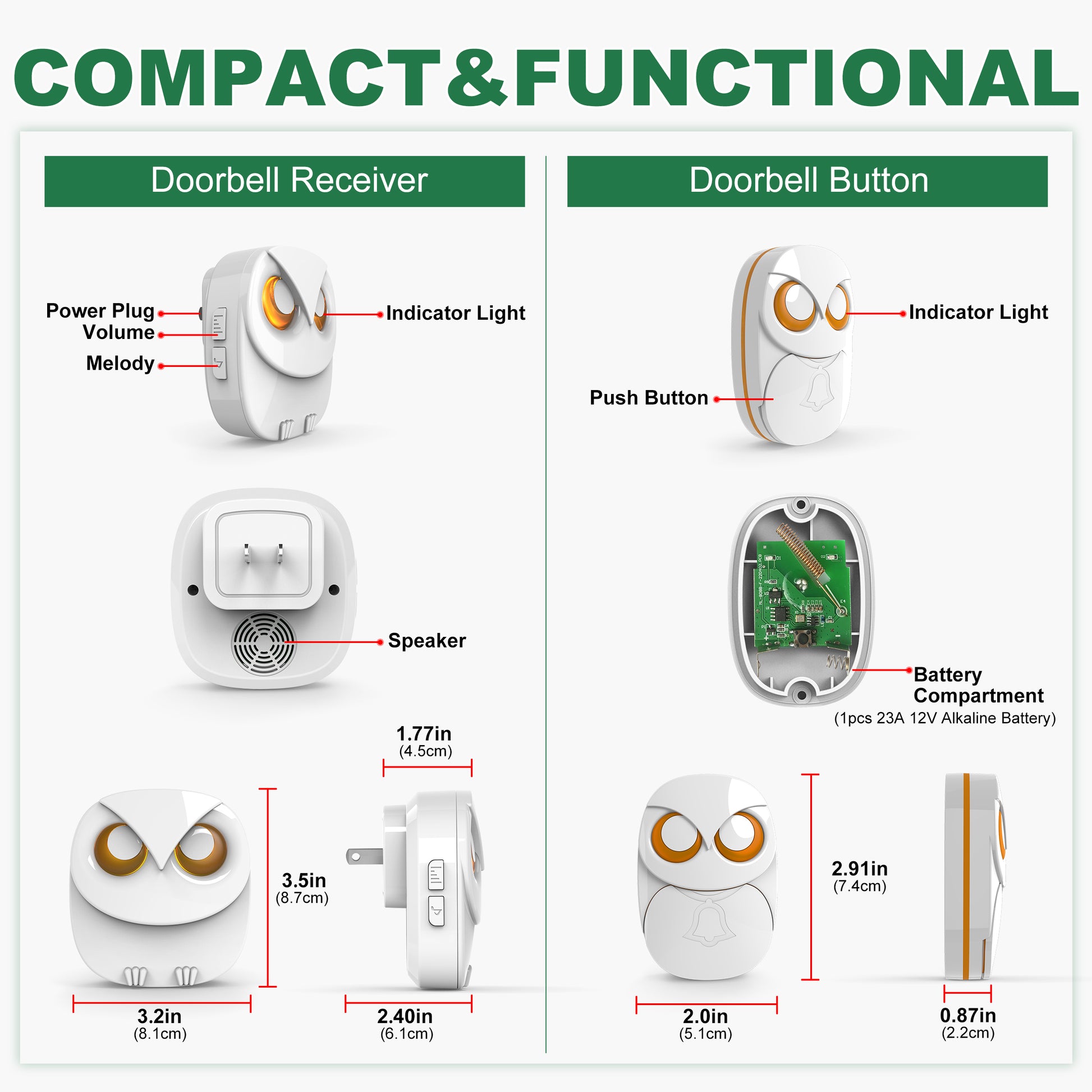 Wireless Doorbell Chime, 1000ft Long Range Waterproof Doorbell with 35 Melodies, IP65 Outdoor Home Intelligent Bell