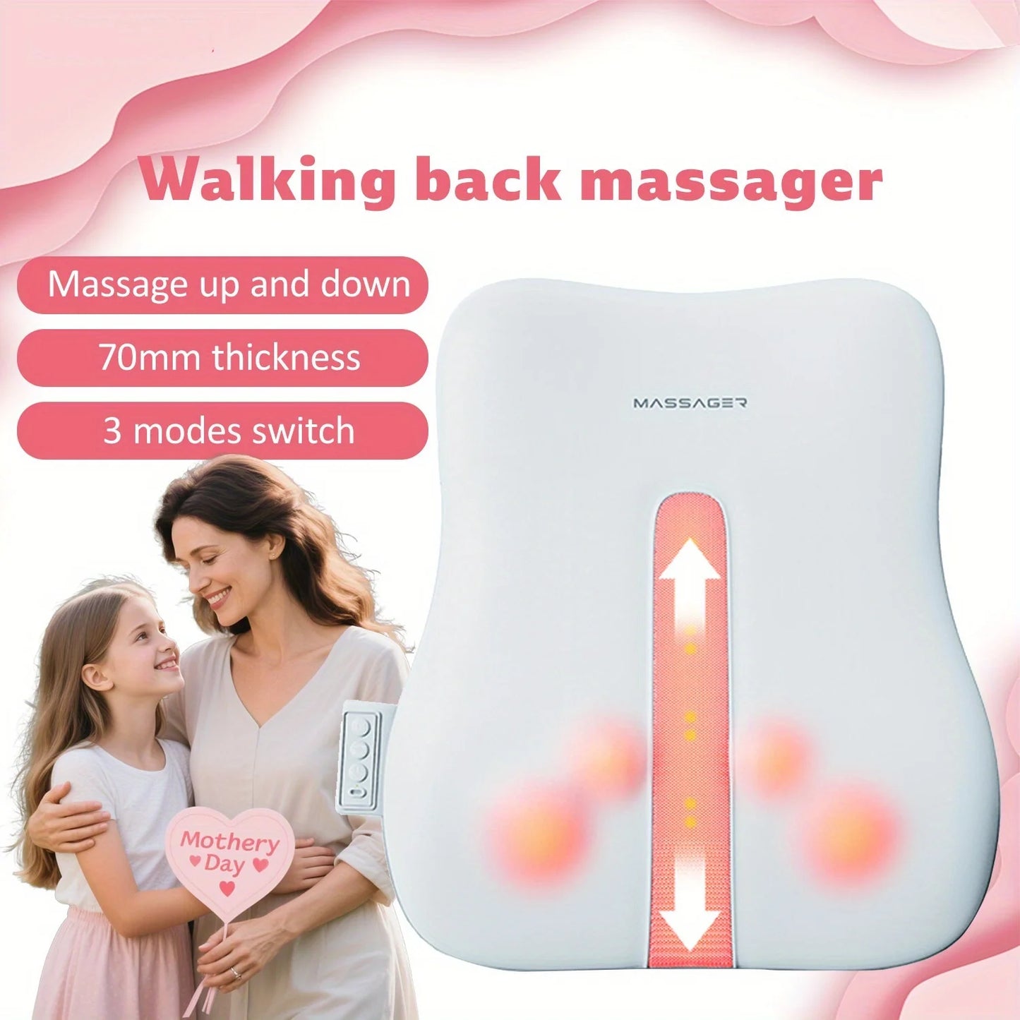 Portable Massage Cushion, Electric Back Massager with Heat, Cervical Waist Support, Deep Tissue Kneading, Rechargeable