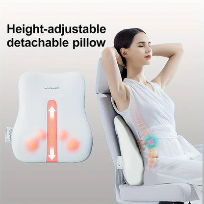 Portable Massage Cushion, Electric Back Massager with Heat, Cervical Waist Support, Deep Tissue Kneading, Rechargeable