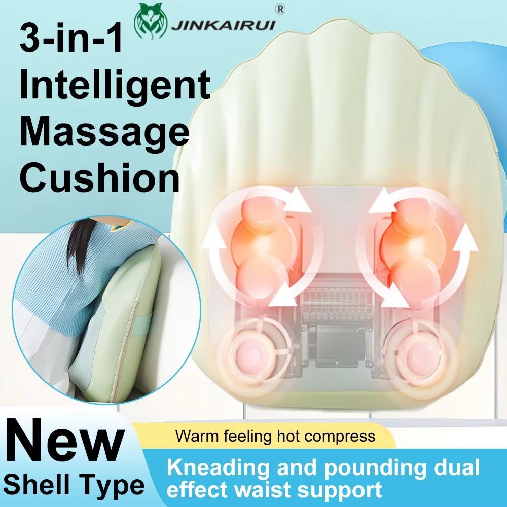 Portable Massage Cushion, Electric Back Massager with Heat, Cervical Waist Support, Deep Tissue Kneading, Rechargeable