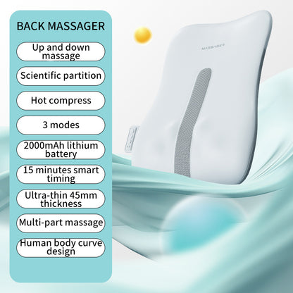 Portable Massage Cushion, Electric Back Massager with Heat, Cervical Waist Support, Deep Tissue Kneading, Rechargeable