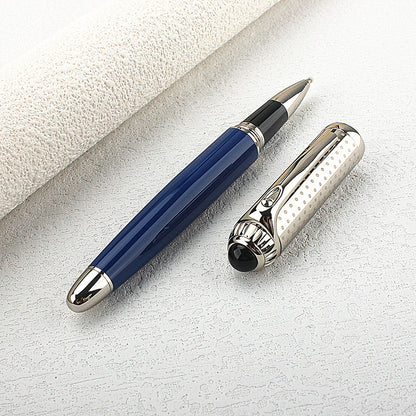 Luxury Big Size Metal Rollerball Pen, Blue Ink Silver Clip, Business Gift Pen