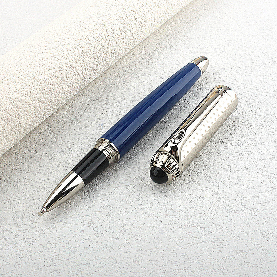 Luxury Big Size Metal Rollerball Pen, Blue Ink Silver Clip, Business Gift Pen