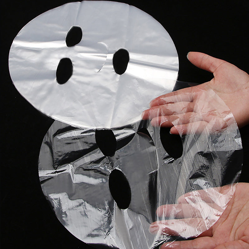 Disposable Face Plastic Film Mask,100pcs Full Face & Neck Transparent PE Wrap for Enhanced Skincare Absorption,Beauty