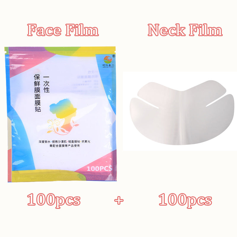 Disposable Face Plastic Film Mask,100pcs Full Face & Neck Transparent PE Wrap for Enhanced Skincare Absorption,Beauty