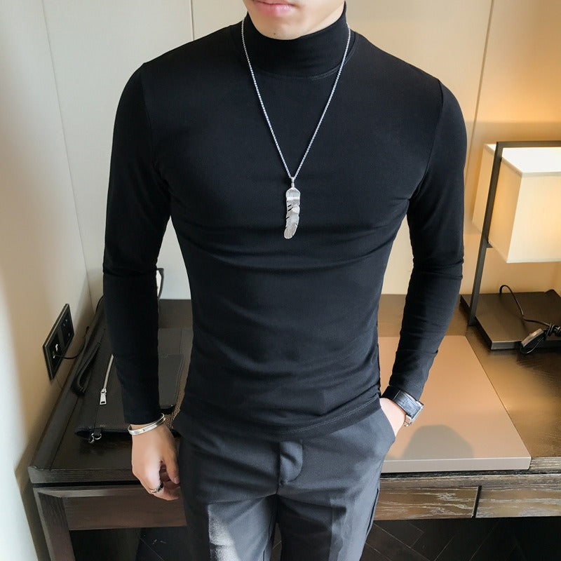Mens Slim Fit Long Sleeve Turtleneck High Elastic Basic Pullover Solid Color Bottoming Shirt 3
