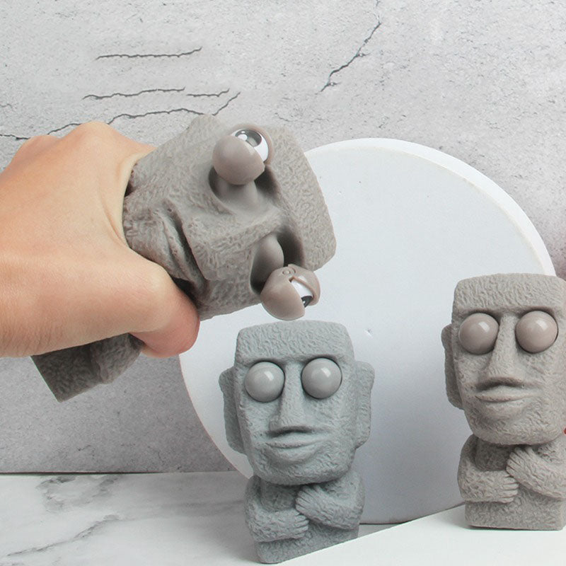 Moai Statue Stress Toy, Slow-Rebound Stone Man Squeeze Toy for Anxiety Relief with Funny Interested Expression