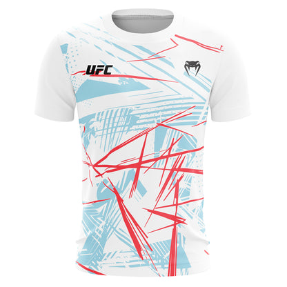 UFC Men Casual Streetwear, 2025 New Fashion Line, Colorful Striped 3D Print Tee, MMA Fitness Short Sleeve Top