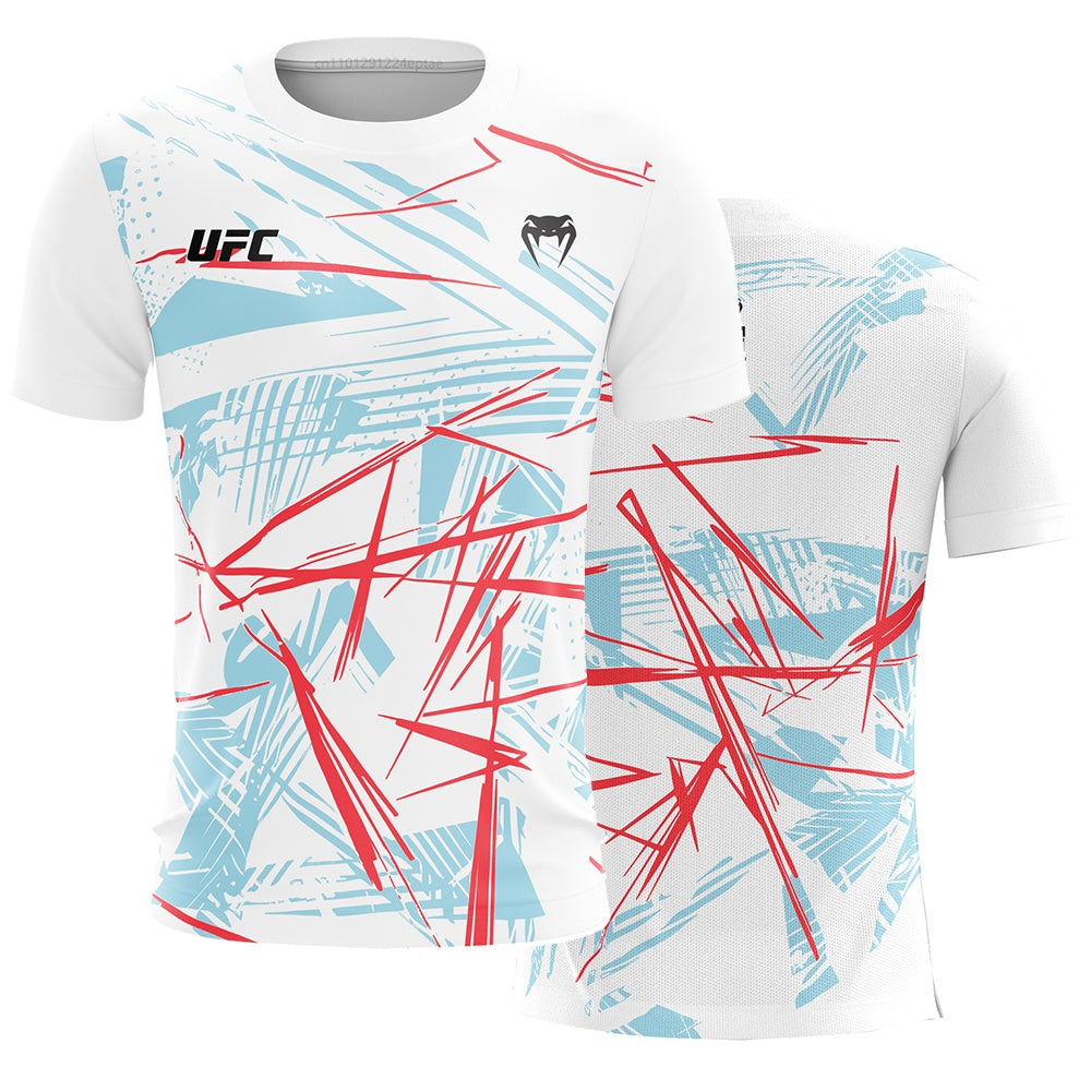 UFC Men Casual Streetwear 2025 New Fashion Line Colorful Striped 3D Print Tee MMA Fitness Short Sle 4