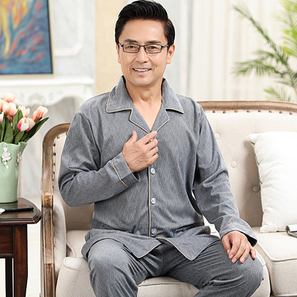 Cozy Mens Plaid, Solid Pajama Set, Long-Sleeve Lapel Top with Pocket, Breathable Long Pant Loungewear