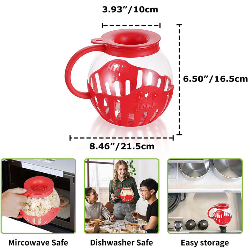 Microwave Popcorn Popper, Glass Popcorn Maker with Silicone Lid, Temperature Safe Borosilicate Glass Bowl
