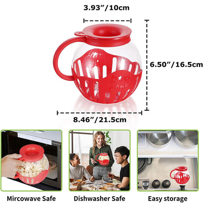 Microwave Popcorn Popper, Glass Popcorn Maker with Silicone Lid, Temperature Safe Borosilicate Glass Bowl