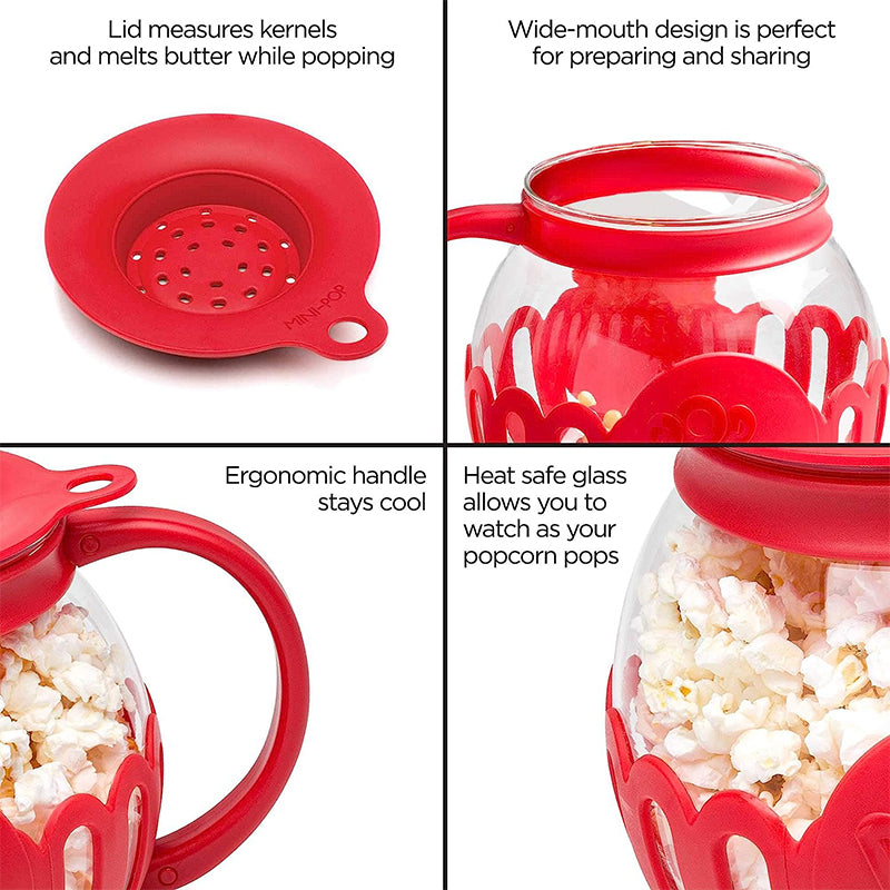 Microwave Popcorn Popper, Glass Popcorn Maker with Silicone Lid, Temperature Safe Borosilicate Glass Bowl