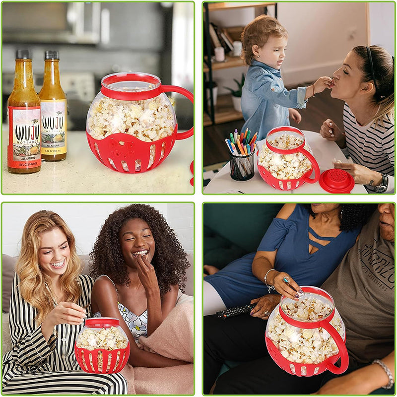 Microwave Popcorn Popper, Glass Popcorn Maker with Silicone Lid, Temperature Safe Borosilicate Glass Bowl