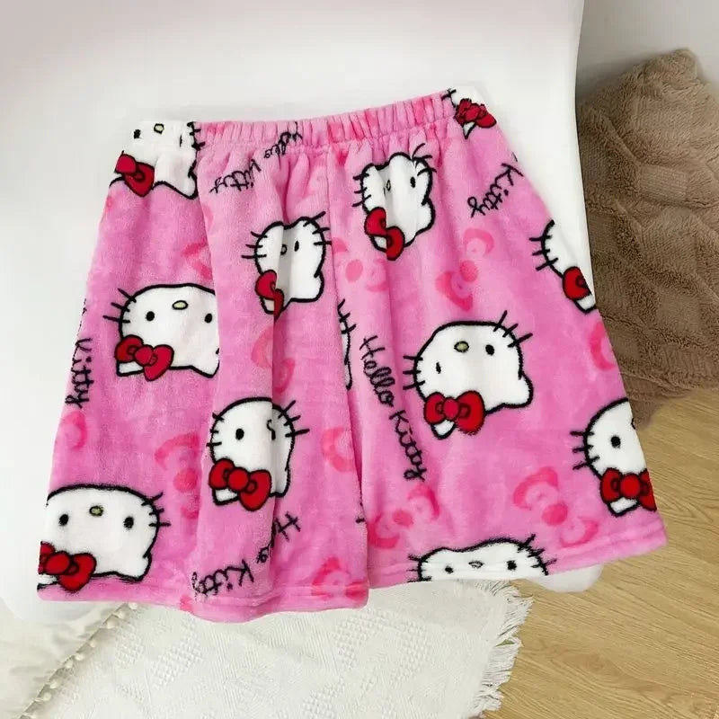 Halloween Pajamas Women, Hello Kitty Flannel Pant, Autumn Winter Plus Velvet, Warm Homewear, Cartoon Graffiti Loungewear