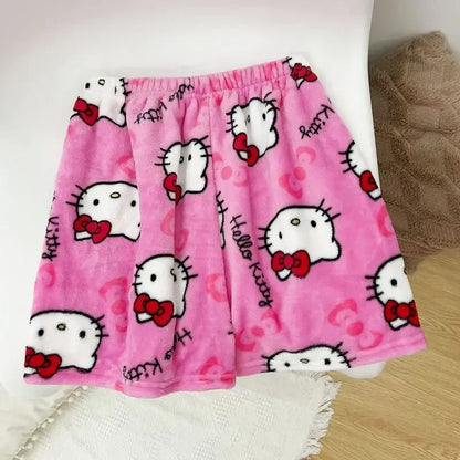Halloween Pajamas Women, Hello Kitty Flannel Pant, Autumn Winter Plus Velvet, Warm Homewear, Cartoon Graffiti Loungewear