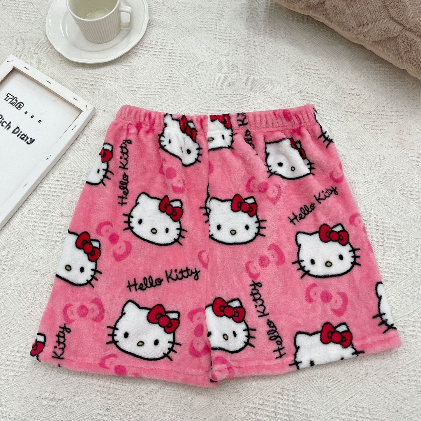 Halloween Pajamas Women, Hello Kitty Flannel Pant, Autumn Winter Plus Velvet, Warm Homewear, Cartoon Graffiti Loungewear