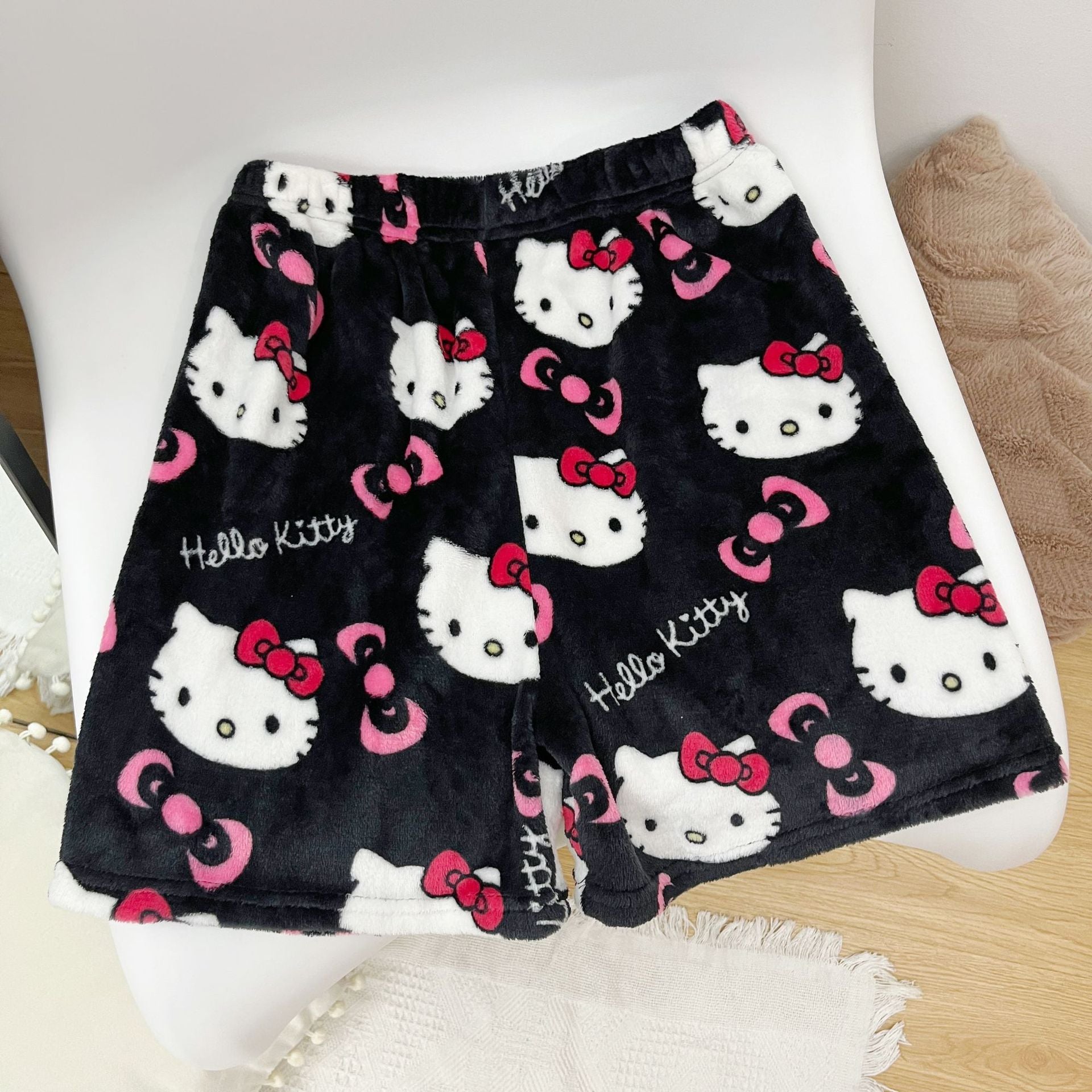 Halloween Pajamas Women, Hello Kitty Flannel Pant, Autumn Winter Plus Velvet, Warm Homewear, Cartoon Graffiti Loungewear