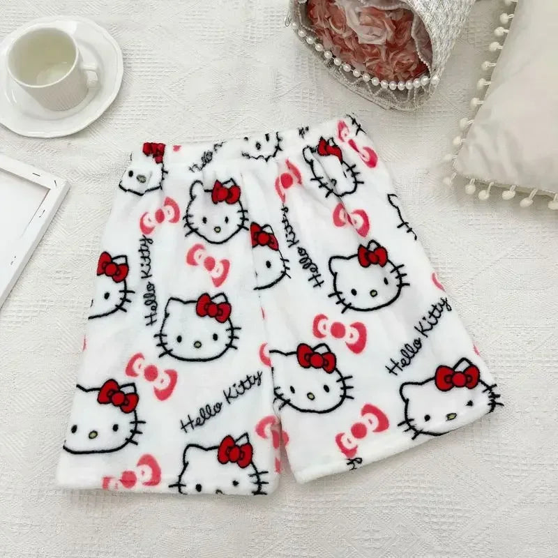 Halloween Pajamas Women, Hello Kitty Flannel Pant, Autumn Winter Plus Velvet, Warm Homewear, Cartoon Graffiti Loungewear