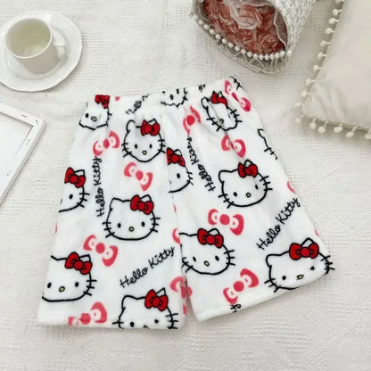 Halloween Pajamas Women, Hello Kitty Flannel Pant, Autumn Winter Plus Velvet, Warm Homewear, Cartoon Graffiti Loungewear