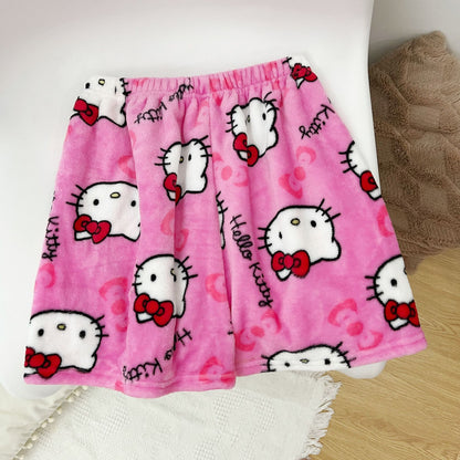 Halloween Pajamas Women, Hello Kitty Flannel Pant, Autumn Winter Plus Velvet, Warm Homewear, Cartoon Graffiti Loungewear