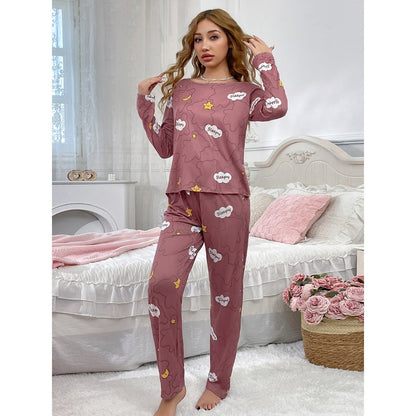 Women Pajamas Set Long Sleeve Top And Pants Sleepwear 2 Piece Autumn Casual Loose Elastic Homewear  2