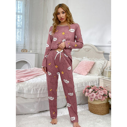 Women Pajamas Set Long Sleeve Top And Pants Sleepwear 2 Piece Autumn Casual Loose Elastic Homewear  3