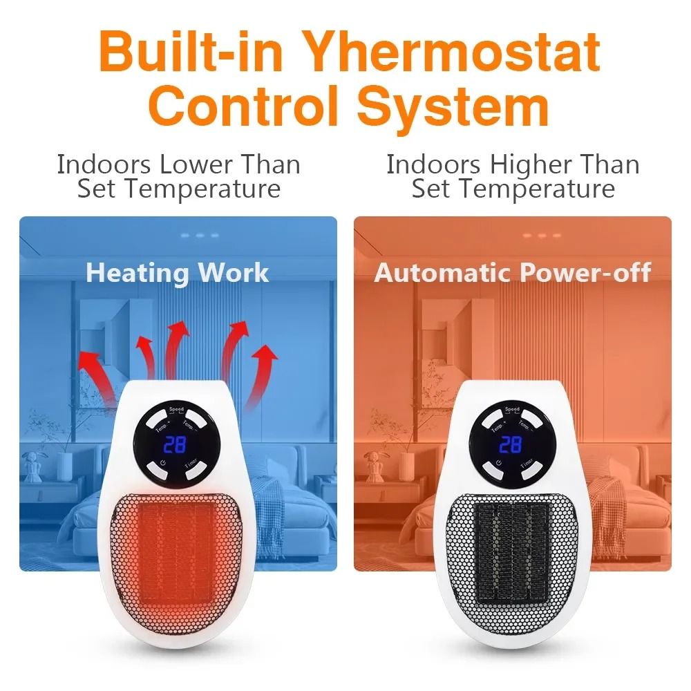 Portable Electric Heater 500W Mini Wall Plug Room Warmer With Remote Control 2