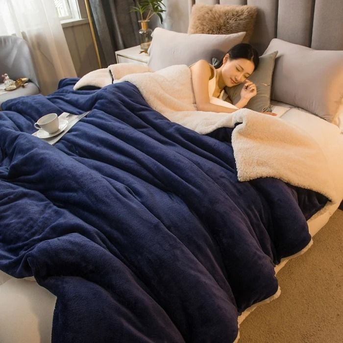Wool Throw Blanket Double Sided Warm Winter Bedspread For Bedroom And Camping 7