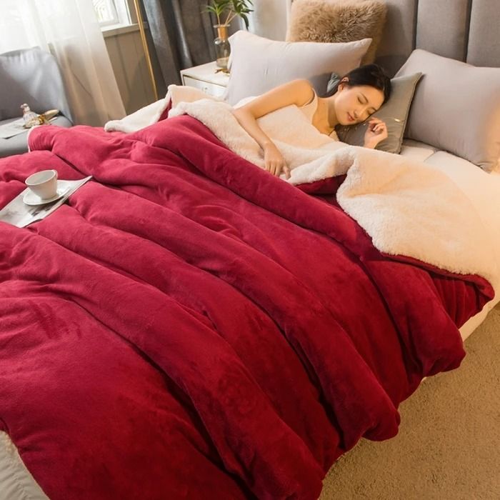 Wool Throw Blanket Double Sided Warm Winter Bedspread For Bedroom And Camping 11