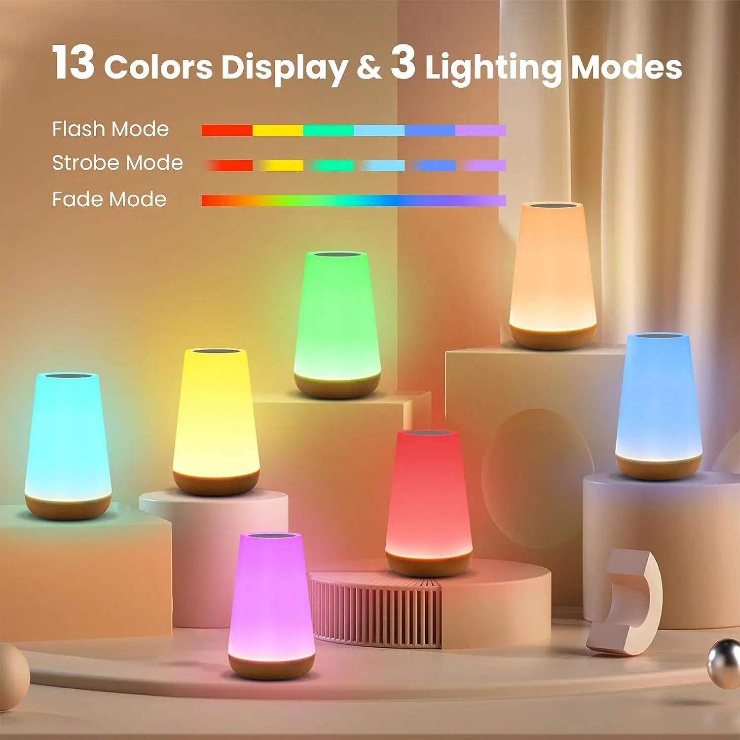Color Changing Night Lamp RGB Remote Touch Portable Table Lamp 3
