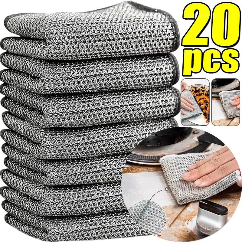 Steel Wire Cleaning Cloth NonScratch Double Layer Dishwashing Rags 1