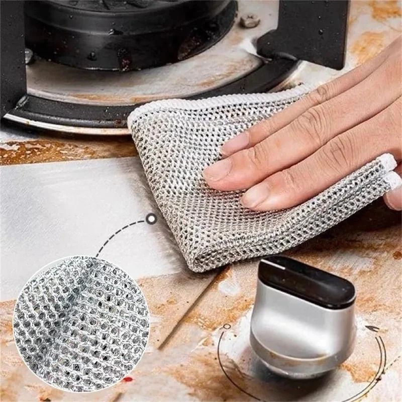 Steel Wire Cleaning Cloth NonScratch Double Layer Dishwashing Rags 2